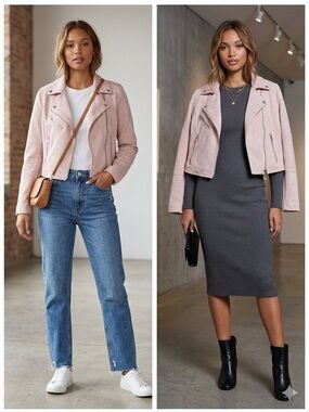 Dynamite Pale Pink Suede-Style Moto Jacket